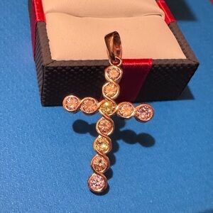 Rainbow CZ 18kt Rose Gold Filled Cross Pendant